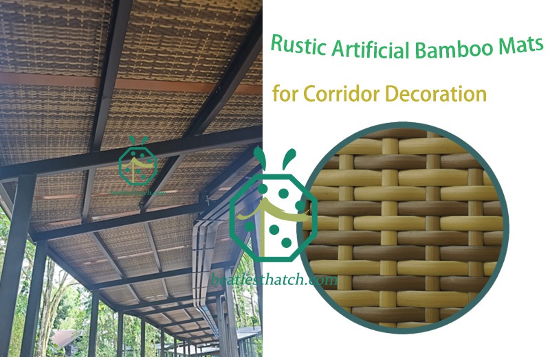 Rustic Artificial Bamboo Woven Matting for zoo park corridor ceiling decoration