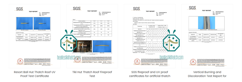 SGS test certificate for fire rated artificial palm thatch roof panel SGS test certificate for fire rated artificial palm thatch roof panel