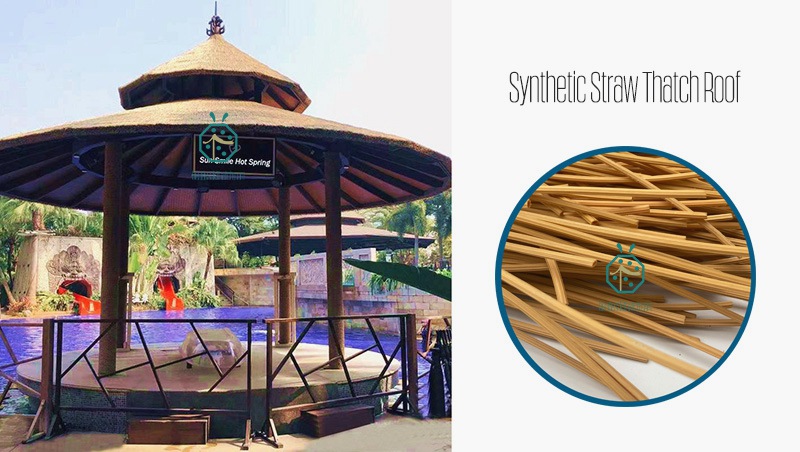 Synthetic straw thatch roof for waterfront landscape design for beach hotel villas Synthetic straw thatch roof for waterfront landscape design for beach hotel villas
