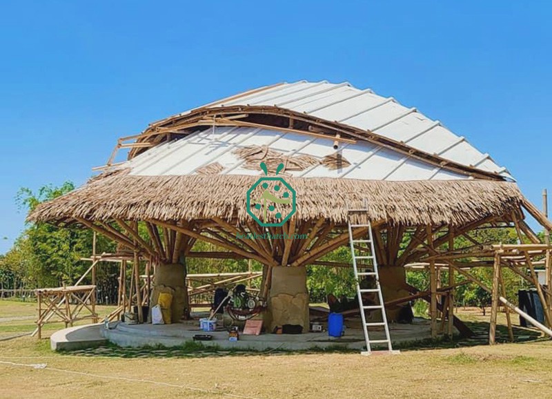 Nipa Patio Hut Roof Construction by Using Synthetic Nipa Roof Tiles