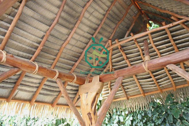 Interior looking of faux resin palm thatch roof covering