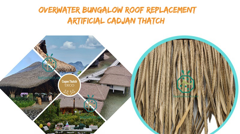 Artificial cadjan thatch roof tiles for Maldives waterfront luxury resort hotel villa bungalow guest room construction Artificial cadjan thatch roof tiles for Maldives waterfront luxury resort hotel villa bungalow guest room construction