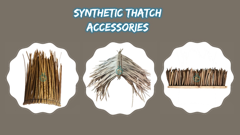 Various plastic thatch roof accessories include ridge thatch roof, hip valley thatch, eave thatch, corner thatch roof and starter thatch roof Various plastic thatch roof accessories include ridge thatch roof, hip valley thatch, eave thatch, corner thatch roof and starter thatch roof
