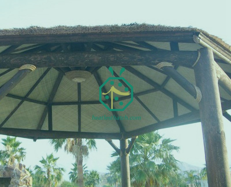 Weaving bamboo ceiling panels for park shed Weaving bamboo ceiling panels for park shed