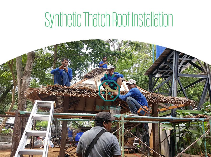 Installation of artificial thatch roof panels Installation of artificial thatch roof panels