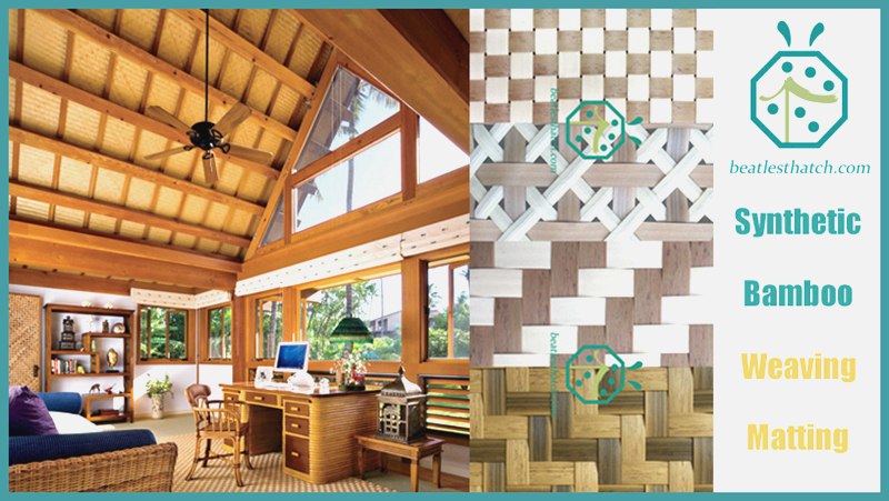 Weaving bamboo ceiling panels for park shed Weaving bamboo ceiling panels for park shed