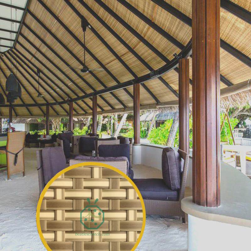 Weaving bamboo ceiling panels for park shed Weaving bamboo ceiling panels for park shed