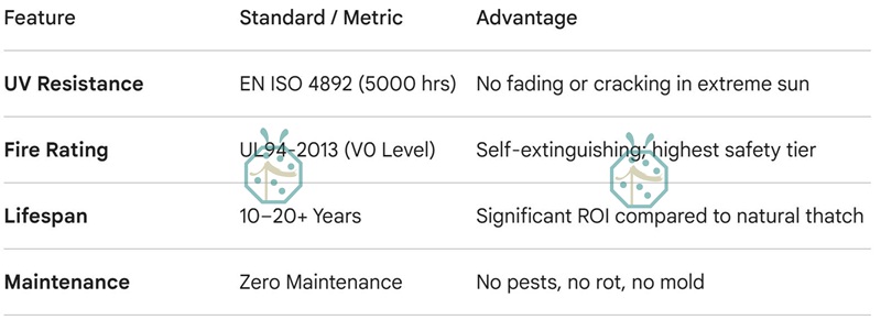 Technical Specification Summary of Beatles Tiki Thatch Roof Tiles