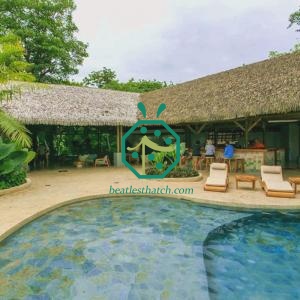 Artificial plam thatch roof tiles details for resort hotel overwater bungalow