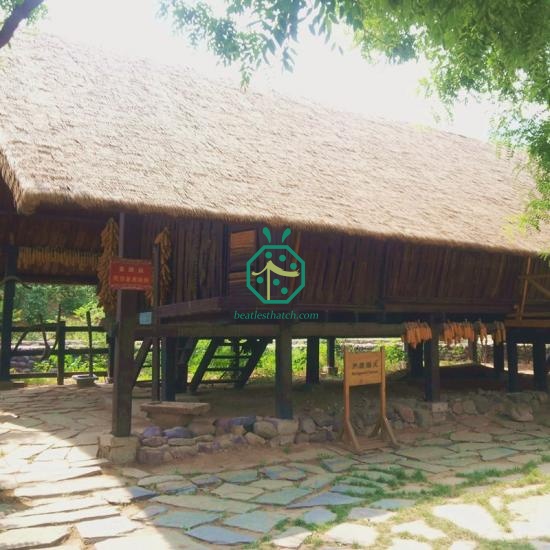 Wooden Lodge Building with Steel Thatch Roof Covering